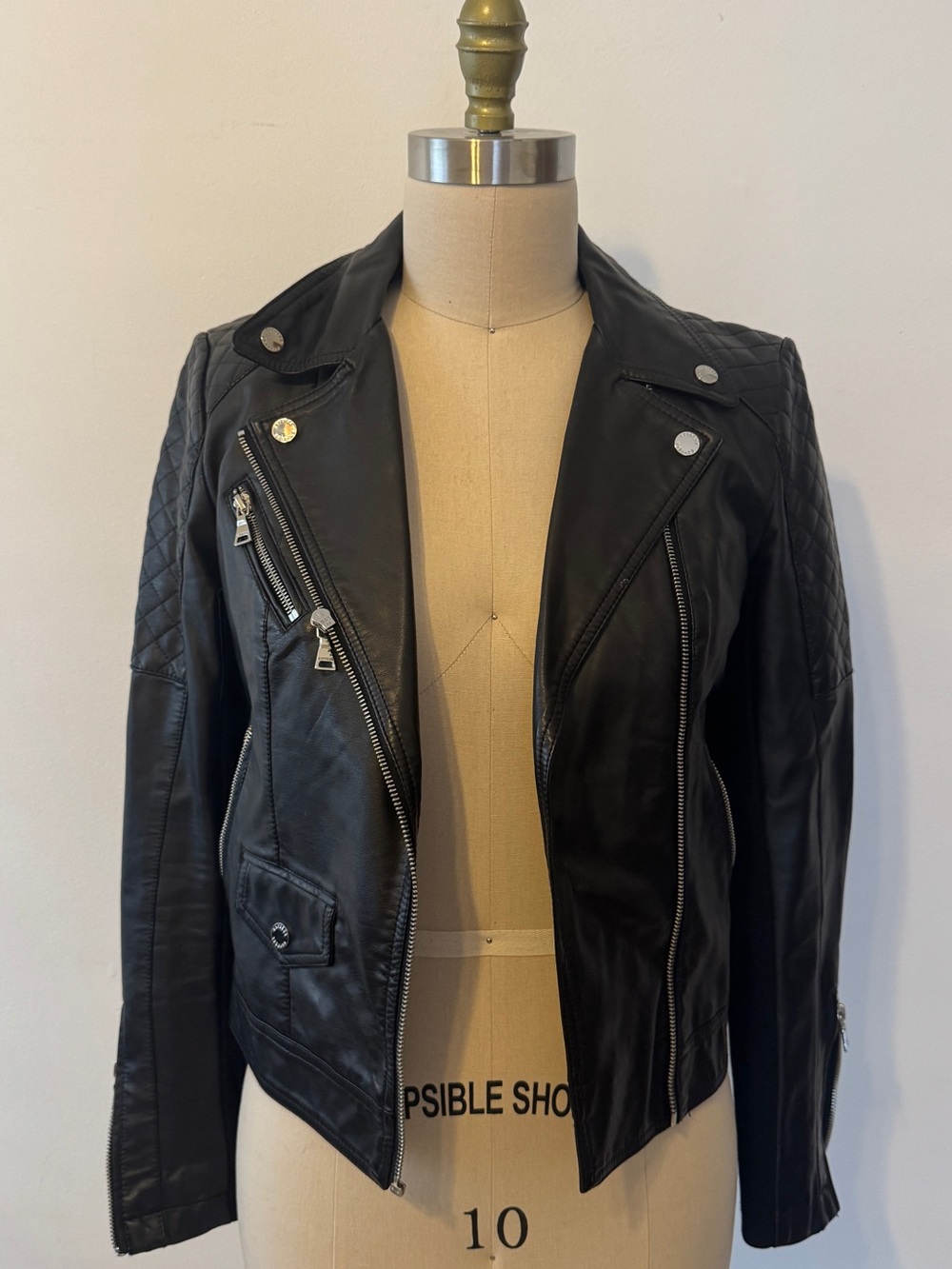 EXPRESS Black Quilted Leather Moto Jacket - Women